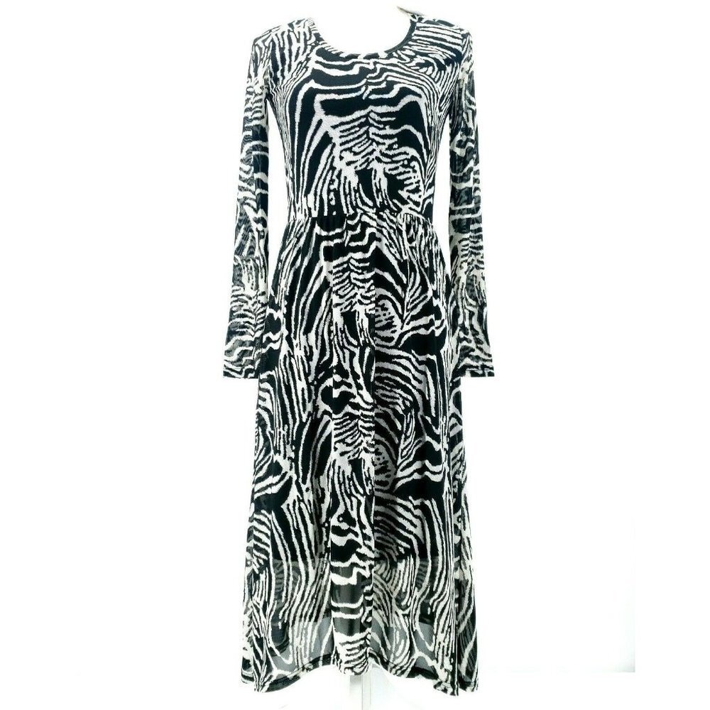 SPARKZ COPENHAGEN Zebra Print Midi Dress Sheer XS S